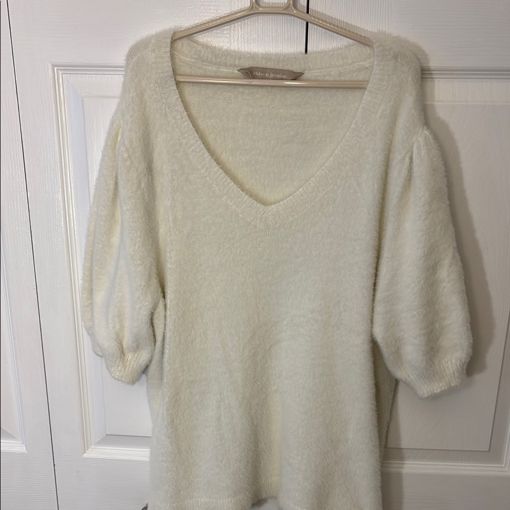 White V-Neck Sweater Soft Knit Classic